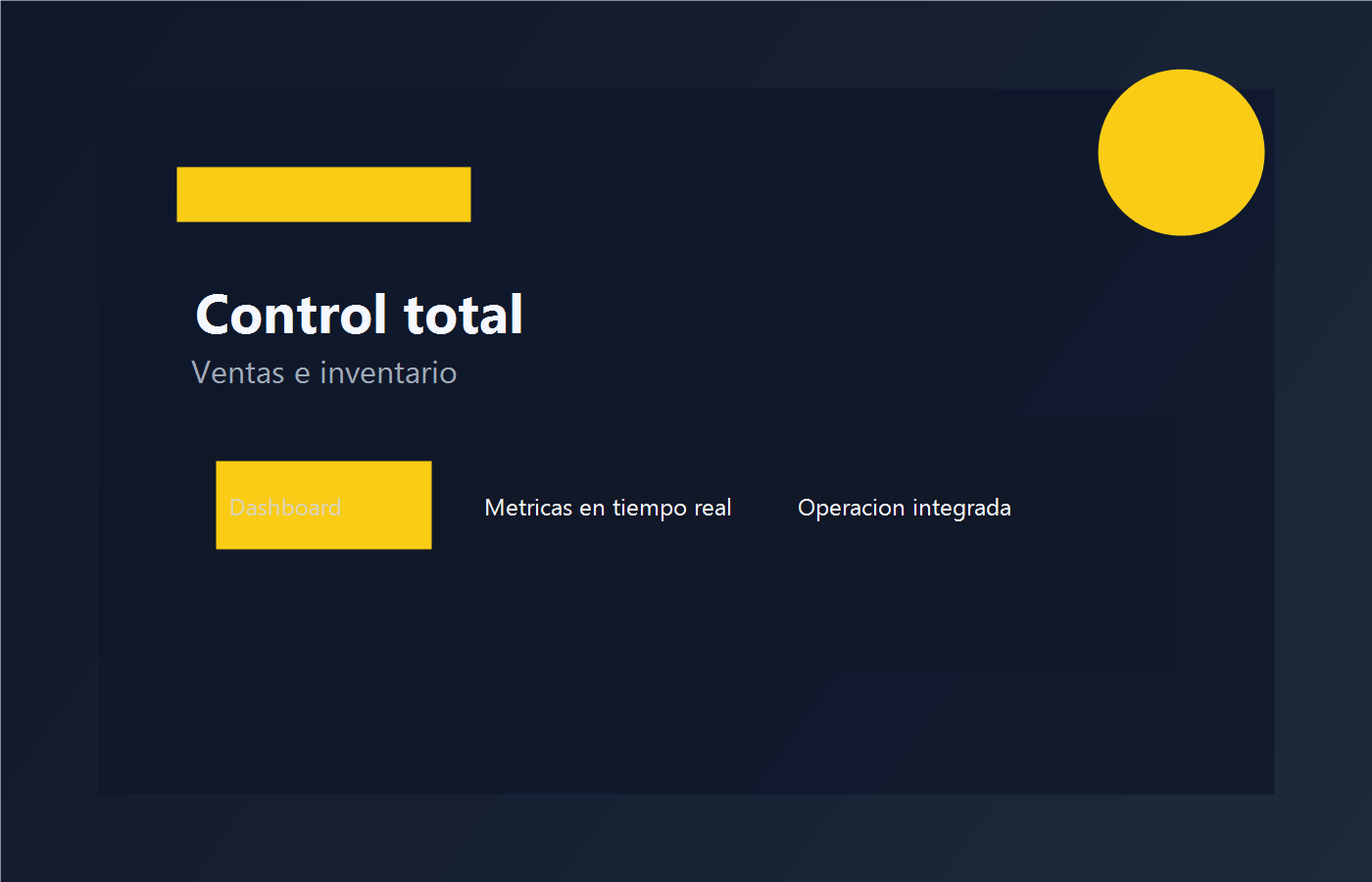 Panel conceptual de control de ventas e inventario de MiNegocioPro